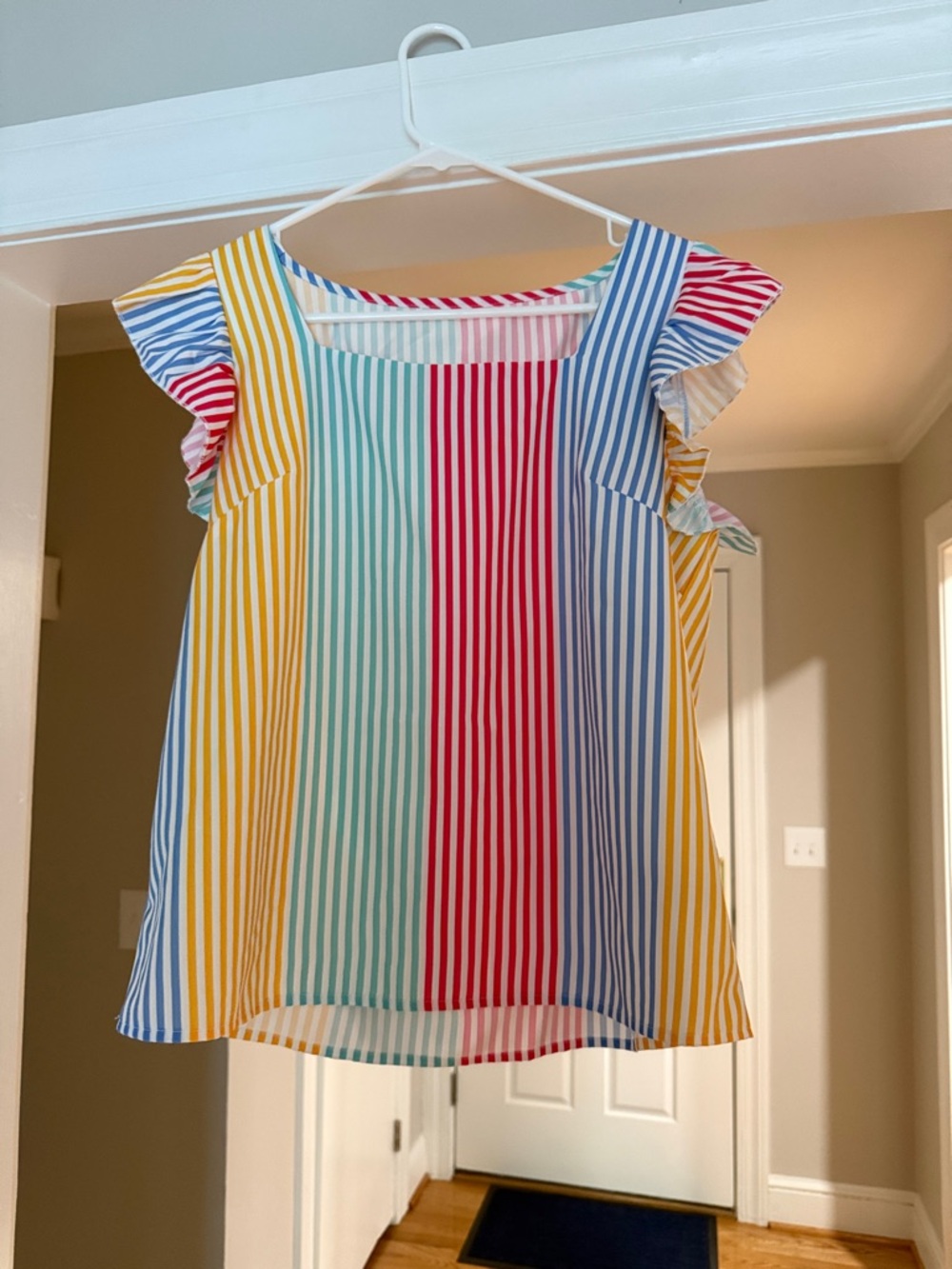SHEIN Multicolor Vertical Stripe Ruffle Sleeve Blouse